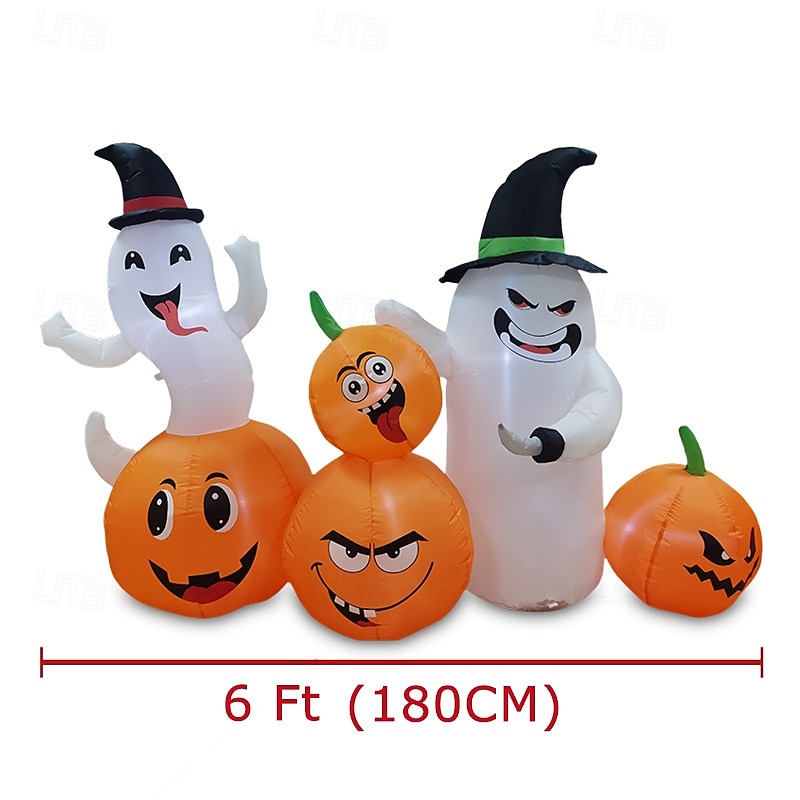 Costway 6 fot lang oppblåsbar halloween-dekorasjon med 4 gresskar &spøkelser med innebygde LED-lys 2025 - $108.99 –P8