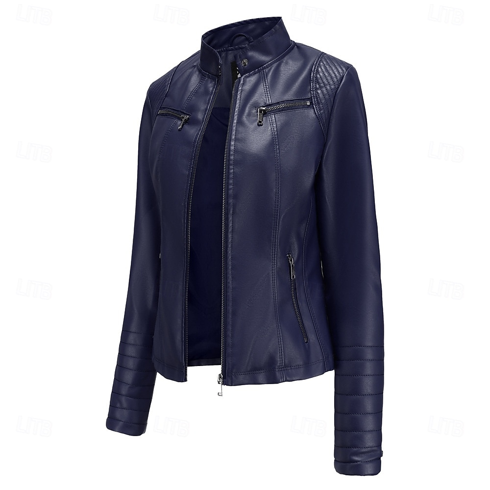 Dames Jas van imitatieleer Comfortabel Zak Volledige ritssluiting Modieus Street Style Effen Buiten Casual / Dagelijks Normaal Opstaand Normale pasvorm Lange mouw bovenkleding Zwart Rood Kameel Lente 2025 - $41.99 –P18