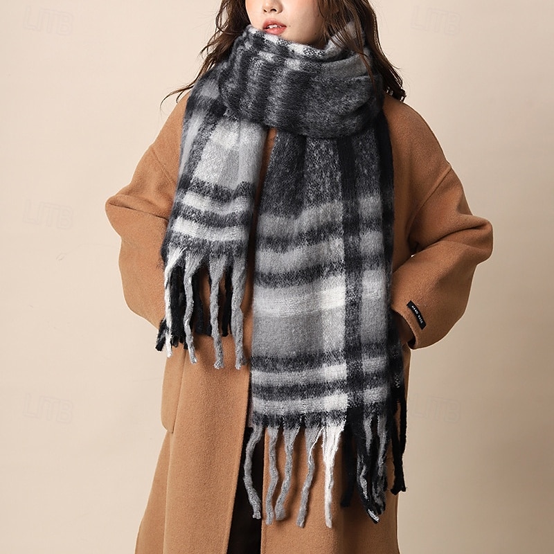 Per donna Sciarpa rettangolare Sciarpe da donna Streetwear Quotidiano Data Nero Arancione Sciarpa Plaid del 2025 a $22.99 –P10