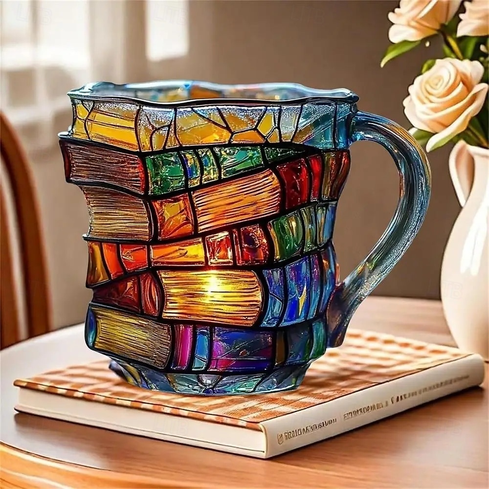 bemalte Buchtasse 300ml/10oz Gitarren-Kaffeetasse Buch-Kaffeetasse einzigartige bunte Glasbücher Stapel-Kaffeetasse Sammlung Geschenk 2025 - $23.99 –P4