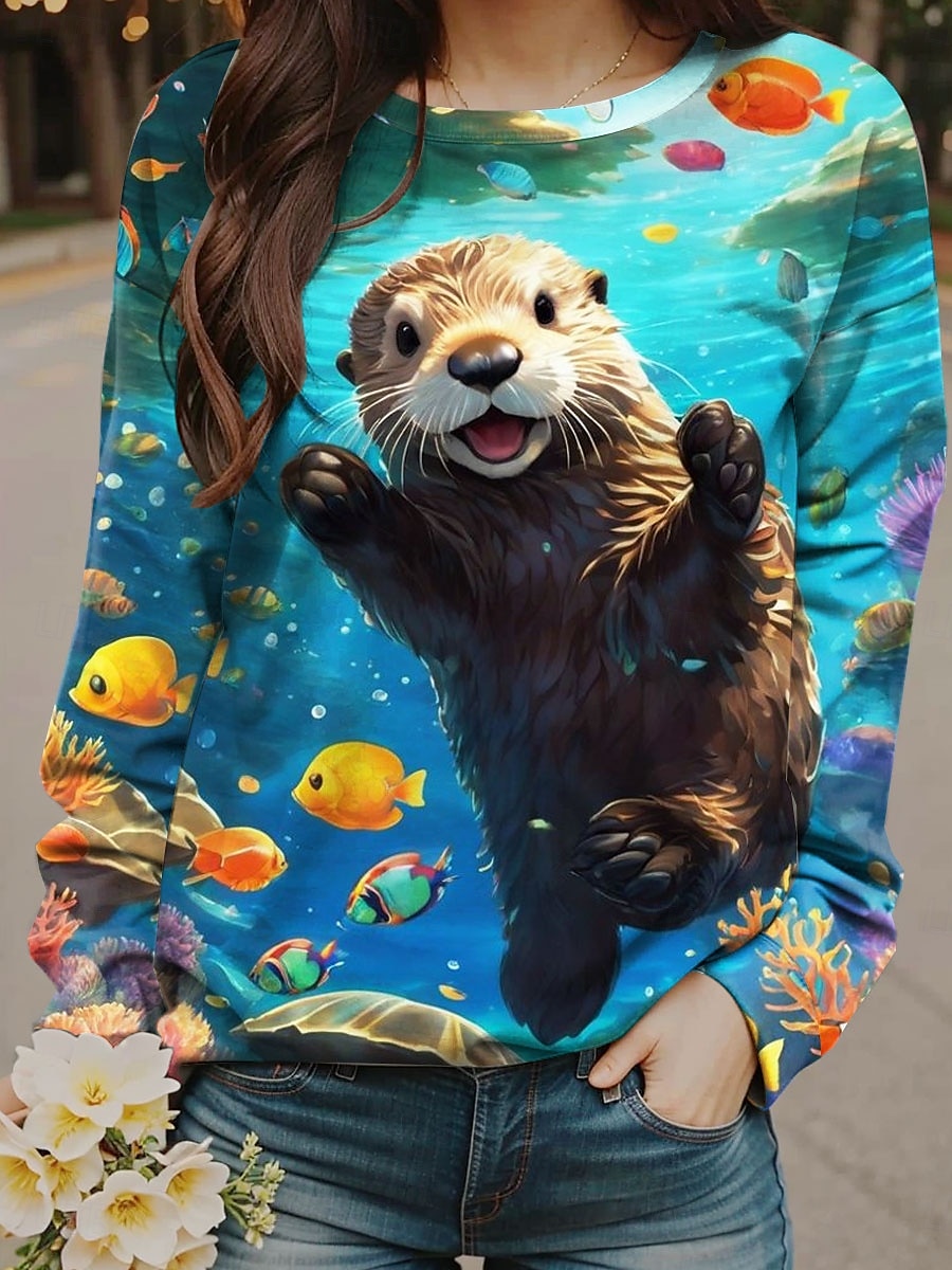 Pentru femei Hanorace Grafic Animal Casual Manșon Lung Stil Nautic Topuri obișnuite Stradă Zilnice Imprimeu Albastru piscină Maro Trifoi Toamnă Iarnă 2025 - $24.99 –P3