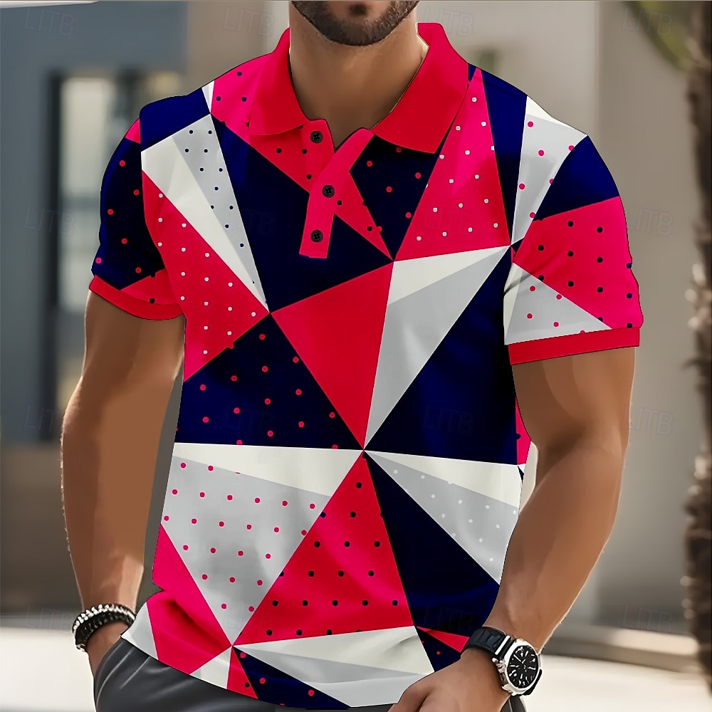 Homme Formes Géométriques Abstrait Polo Manche Courte Polos Chemises à Col Occasionnel Rue Athleisure Tenue quotidienne Boutons Été Rouge Bleu Vert de 2025 ? $20.99 –P1