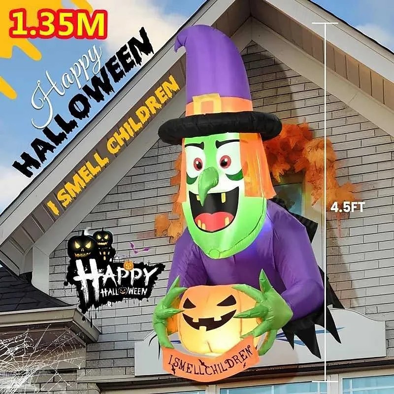 1 Pc Halloween with lights, climbing windows, holding pumpkins, witches, inflatable models, attic display windows, walls, indoor and outdoor parties, festive atmosphere lights 2025 - $47.99 –P7