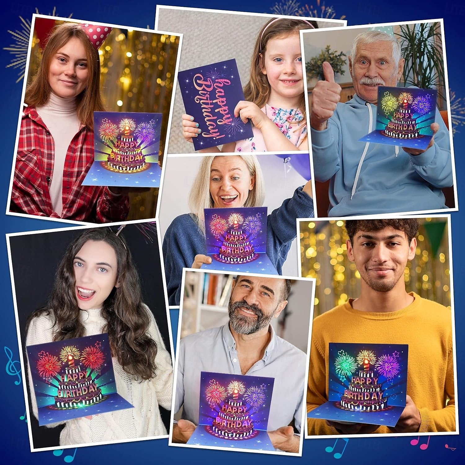 Tarjetas de cumpleaños, tarjetas de felicitación con fuegos artificiales emergentes en 3D, musicales &Tarjeta de regalo de cumpleaños con luces LED, regalo de feliz cumpleaños 2025 - $16.49 –P2