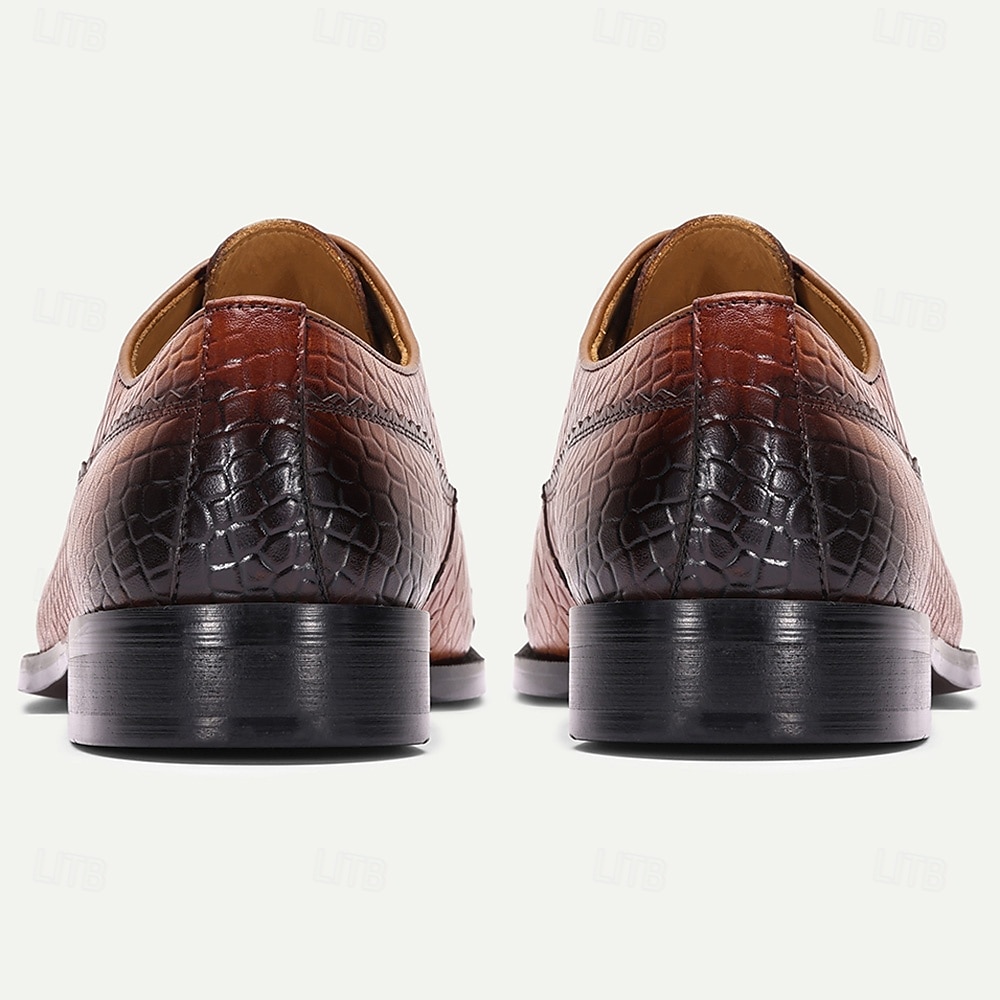 Sapatos oxford masculinos de couro de crocodilo marrom com relevo – sapatos sociais clássicos para homens de negócios e convidados de casamento de 2025 por $94.99 –P5