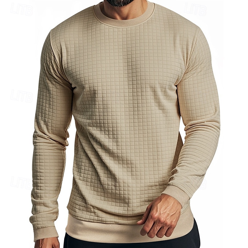 Per uomo Maglietta Maglietta a Maglia Waffle Camicia a Maniche Lunghe Manica Lunga Girocollo Primavera Autunno Semplice Moda Designer Essenziale Jacquard Vacanza Streetwear Uscire Nero Bianco Grigio del 2025 a $27.99 –P4
