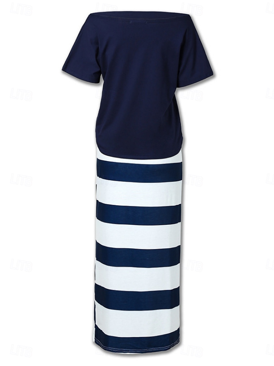 Pentru femei Set de rochii Rochii Tricou Casual Dunga Cordon Imprimeu Rochie Maxi Manșon scurt De Pe Umăr În aer liber Zilnic Alb Albastru piscină Vară Primăvară Fit regulat 2025 - $23.99 –P4