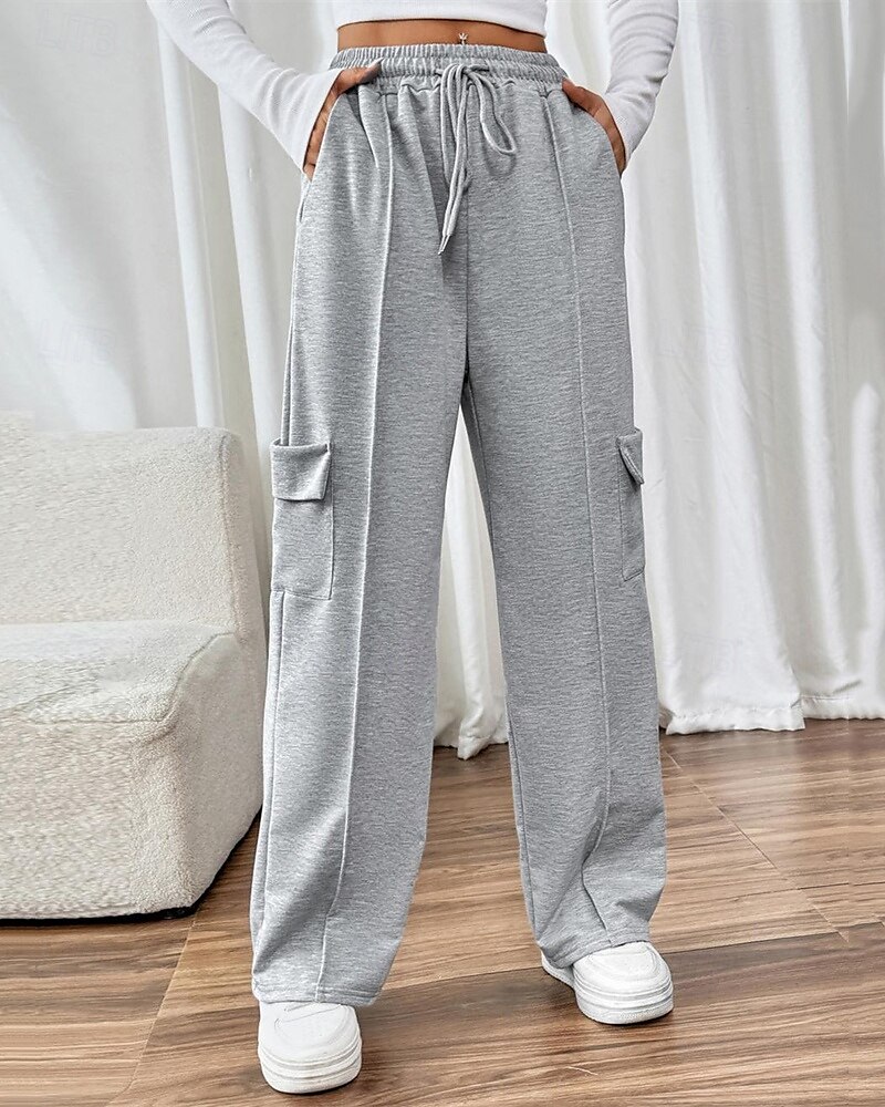 Femmes Joggings Jambe large Pantalons Mode Streetwear Longueur complète Taille haute Uni Avec Poches Taille Élastique Respirabilité Confortable Micro-Élastique Rue Tenue quotidienne Sortir Gris de 2025 ? $24.99 –P6