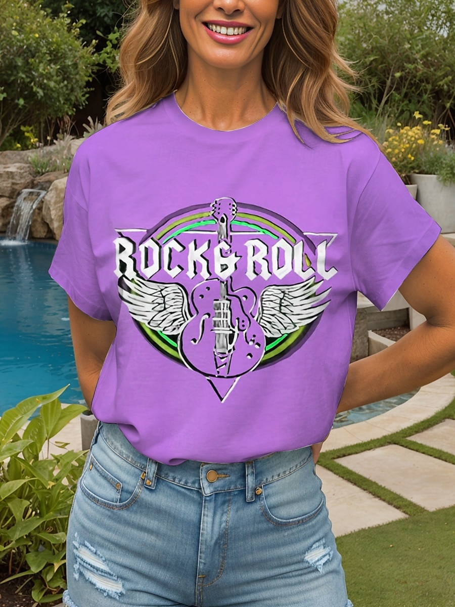 Festival de musique Femmes T-shirt Graphique Lettre ancien Élégant Classique Manche Courte Col ras du cou Col rond Hauts Réguliers Quotidien Week-end Imprimé Noir Rose Claire Bleu Violet Vert Ét de 2025 ? $19.99 –P4