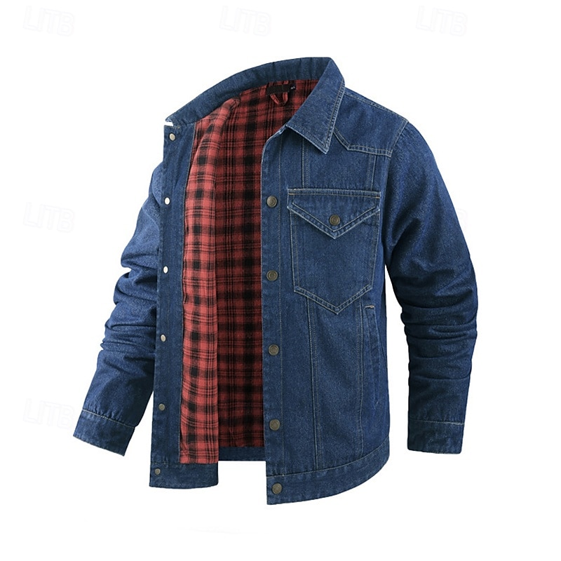 Homme Veste Légère Veste Décontractée Veste en Jean Vacances Quotidien Avec Poches Automne Hiver Uni Mode Classique Revers Régulier Noir Marron Vert Bleu de minuit Bleu clair Veste de 2025 ? $56.99 –P8
