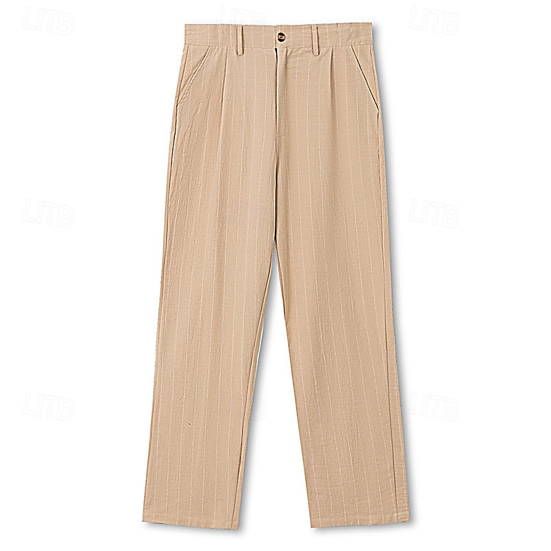 Herr Linne Byxor Långbyxor Sommarbyxor Strandbyxor Ficka Rakt ben Randig Komfort Andningsfunktion Semester Dagligen Helgdag Hawaiisk Boho Svart Vit 2025 - $27.99 –P14