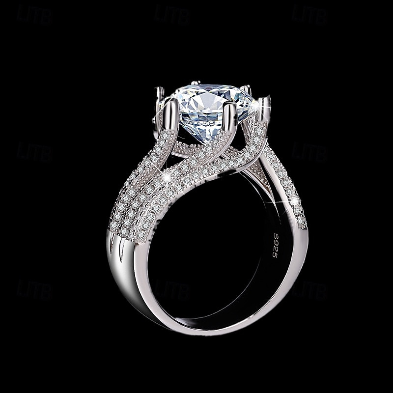 Women's Luxury Silver-Plated Ring with Large Round Cut Zircon and Pave Crystal Detailing - Elegant Statement Jewelry for Parties and Formal Occasions 2025 - $11.99 –P2