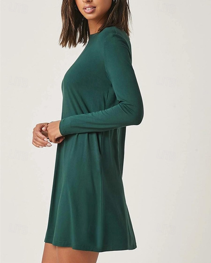 Damen Minikleid Freizeitkleid Mode Klassisch Outdoor Date Normale Passform Einfach Langarm Rundhalsausschnitt Grün Sommer Frühling Herbst 2025 - $21.99 –P3
