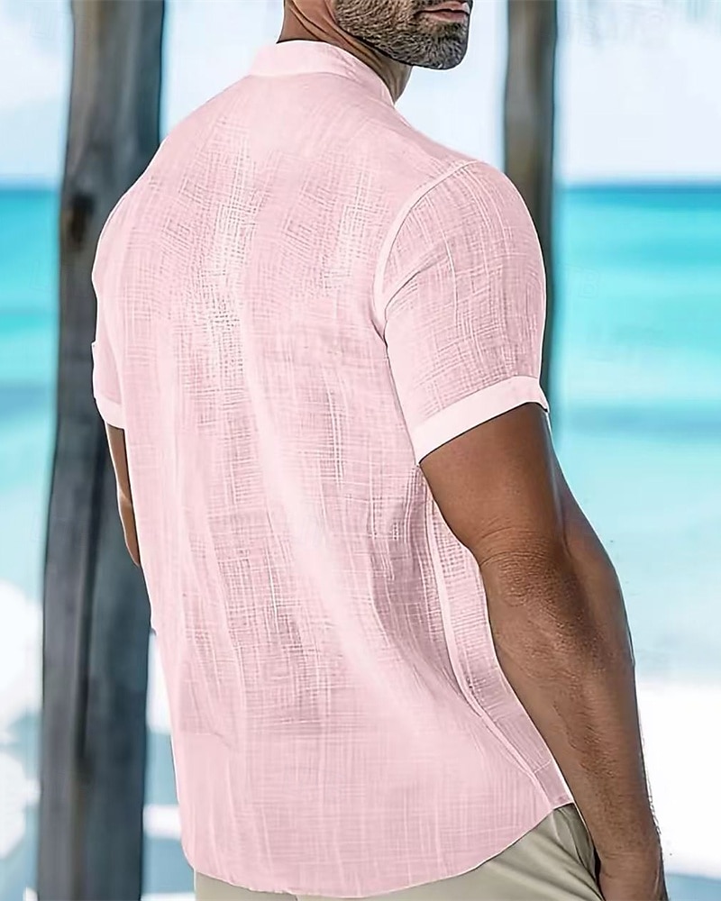 Per uomo Camicia Camicia popover Camicia Estiva Camicia casual Camicia da Spiaggia Bianco Rosa Azzurro cielo Manica Corta Semplice Colletto alla coreana Vacanza Camicia hawaiana Tasca Abbigliamento del 2025 a $30.99 –P2