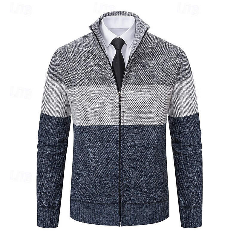 Herren Strickjacke Kurzer Pullover Reißverschluss-Pullover Strickpullover Gerippt Stricken Normale Oberteile Patchwork Fleece Farbblock Stehkragen Mode Klassisch Urlaub Alltagskleidung Bekleidung 2025 - $24.99 –P7