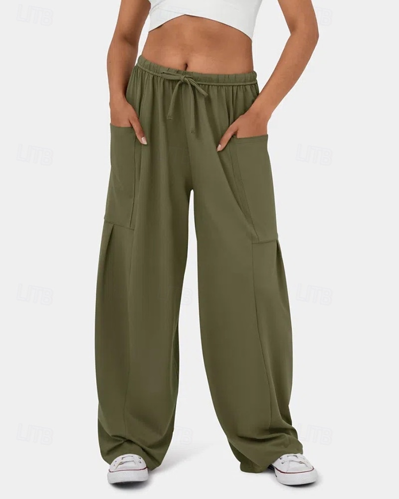 Per donna Gamba larga Pantaloni Eleganti Streetwear Casual Lunghezza intera Naturale Semplice Tasca Design con Coulisse Elastica Comodo Streetwear Ferie Rosso violaceo Nero Verde militare Marrone del 2025 a $22.99 –P10