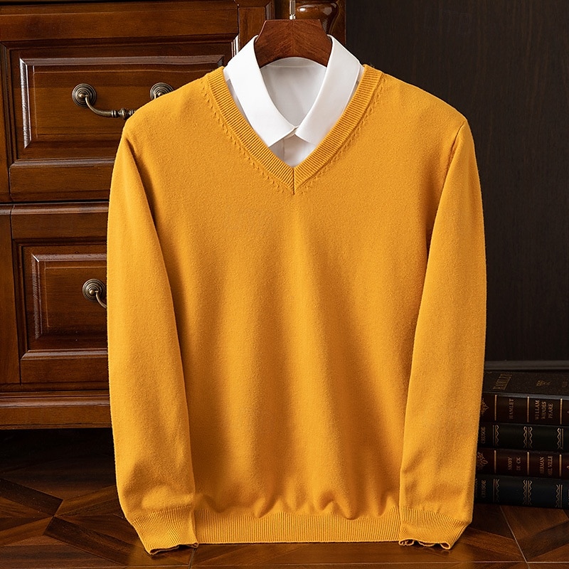 Herr Pullover tröja Stickad tröja Ribbad Sticka Vanliga toppar Stickat Slät V-hals Mode Grundläggande Semester Dagliga kläder Kläder Höst Vinter Kamel Vin S M L 2025 - $25.99 –P10
