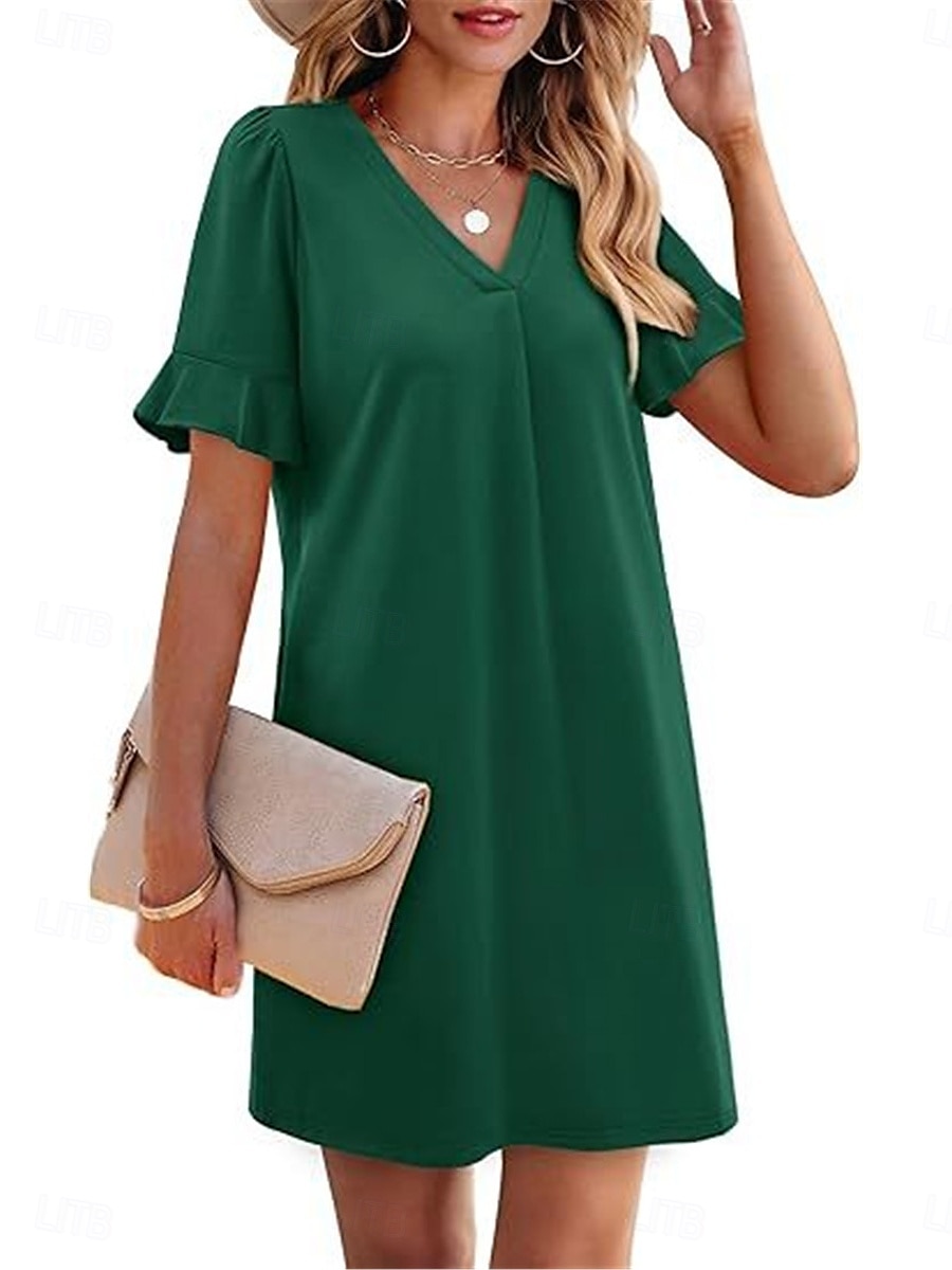 Damen Minikleid Sommerkleid Lässig Täglich Normale Passform Einfach Kurzarm V Ausschnitt Schwarz Blau Fuchsie Grün Sommer 2025 - $25.99 –P13