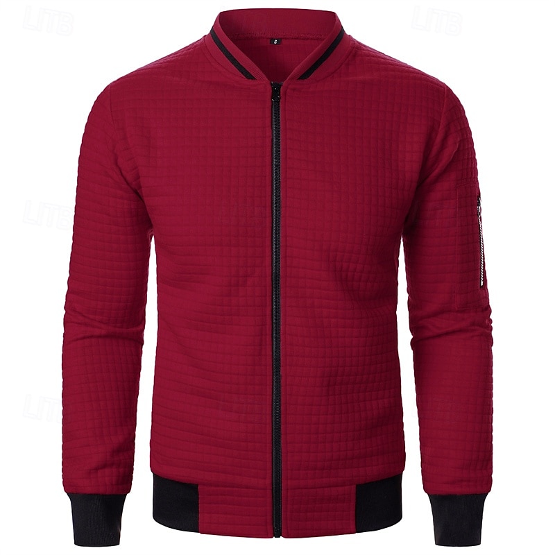 Homens jaqueta leve Jaqueta casual Jaqueta do time do colégio Férias Diário Bolsos Emenda Primavera Outono Bloco de cor Moda Clássico Colarinho Chinês Padrão Tecido Waffle Preto Branco Vinho Azul de 2025 por $20.99 –P20