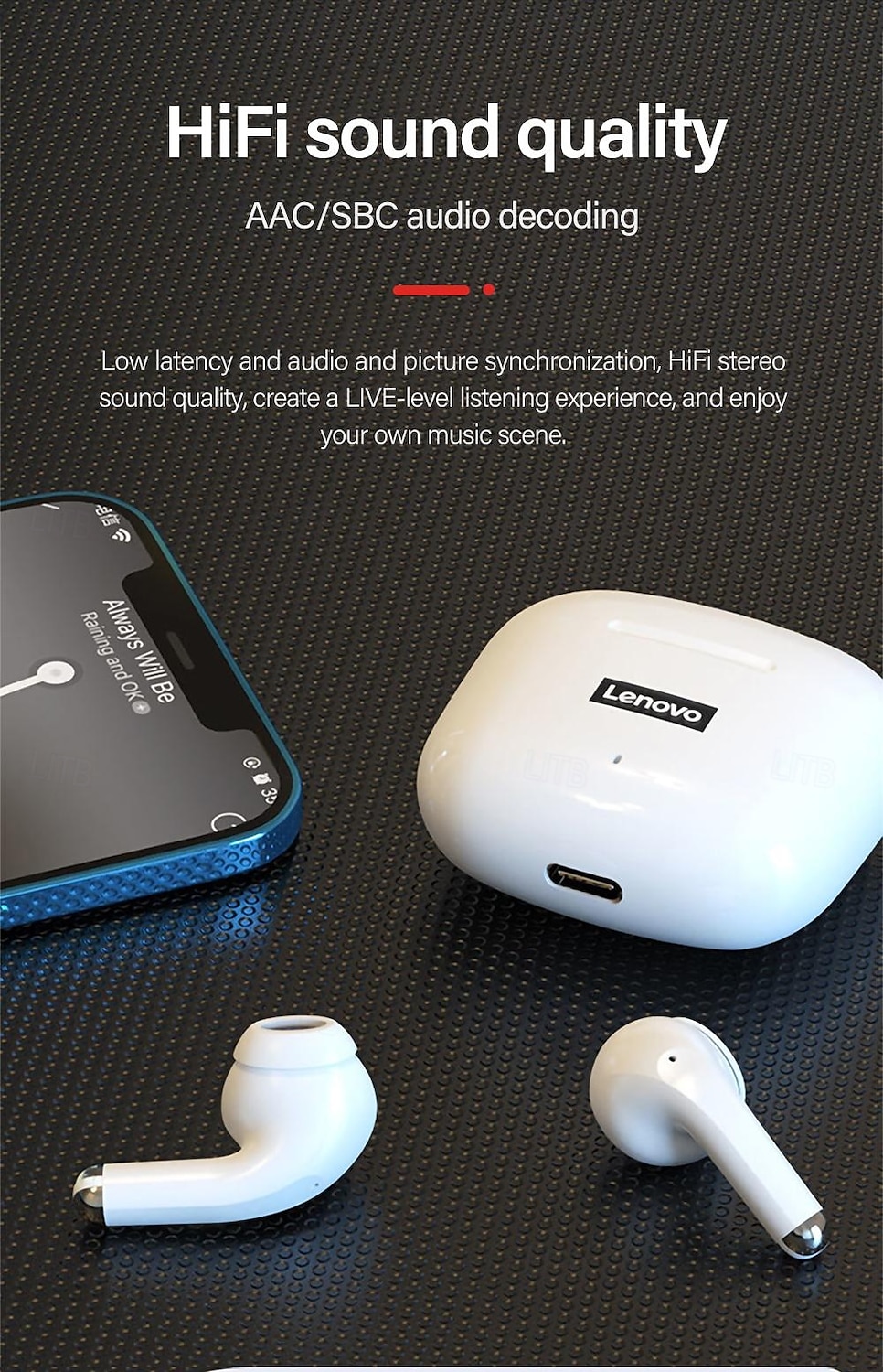 2025年 Lenovo LP40 完全ワイヤレスヘッドホン TWS イヤホン Bluetooth 5.1 ステレオ 充電ボックス付き Apple、Samsung、Huawei、Xiaomi、Mi 対応 自動ペアリング 日常使用 旅行 アウトドア 携帯電話  コレクション – $23.99 –P5