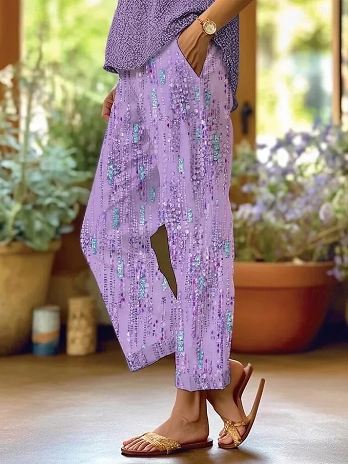 Dámské Upnuté Elegantní prázdniny Vinobraní Plná délka Vysoký pas Grafika Proužky Potisk Yumuşak Prodyšné Lehce elastické Venkovní Denní popel Tiffany tyrkysová Světlá růžová Fialová Léto Jaro Volný 2025 - $32.99 –P1