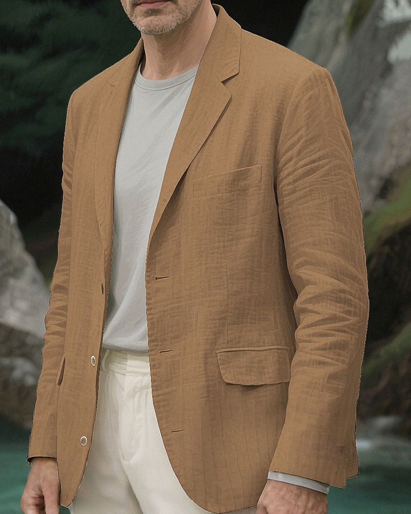 Per uomo Blazer Affari Cocktail party Ricevimento di matrimonio Moda Casual Primavera Autunno Poliestere Semplice Tasca Bottoni Confortevole Monopetto Giacca Verde chiaro Blu marino Marrone Kaki del 2025 a $51.99 –P5