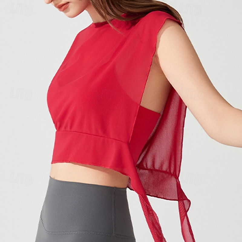 Mulheres Camisa curta de treino Top de ioga Secagem Rápida Respirável Sem Manga Esportes Côr Sólida Blusas Para Academia Esportivo Pilates Roupas Esportivas de 2026 por $12.99 –P20