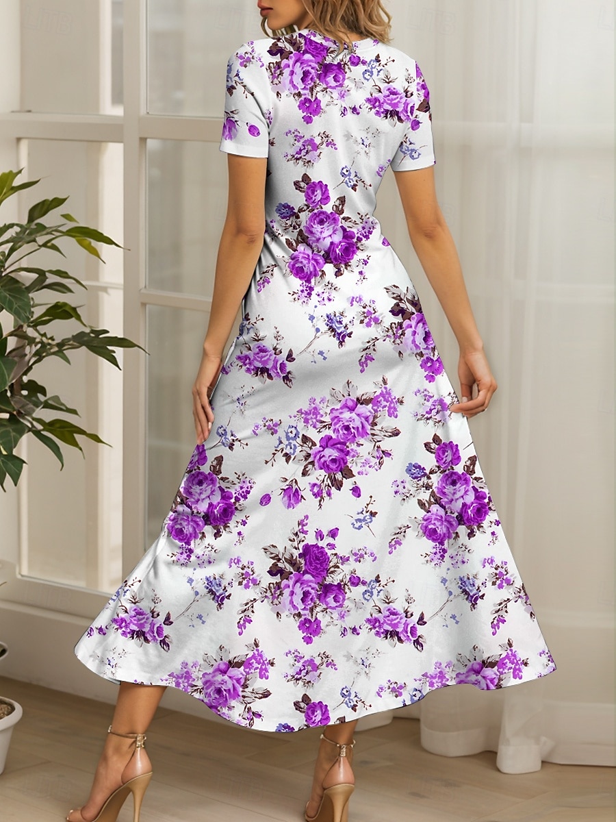 Damen Maxikleid Strickkleid Freizeitkleid A Linie Kleid Sommerkleid Elegant Urlaub Lässig Normale Passform Blumen Grafik Kurzarm Quadrathals Rundausschnitt Schwarz Gelb Rote Blau Sommer Frühling 2025 - $31.99 –P2