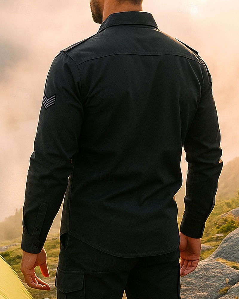 Муж. рубашка-карго Длинный рукав Отложной Верхняя часть На открытом воздухе Дышащий Весна Осень Хлопок Черный Зеленый Теннис Гольф Бег 2026 - $31.99 –P2