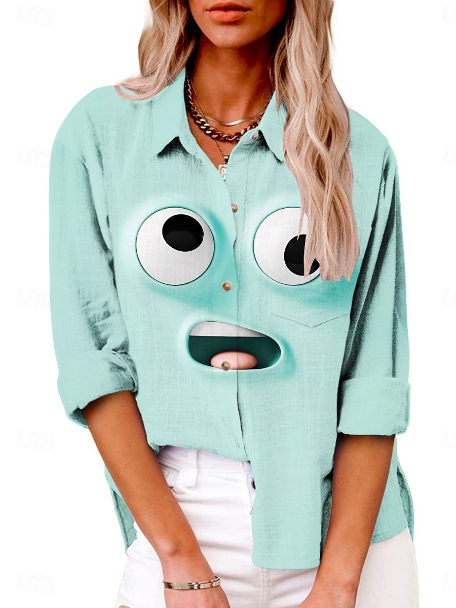 Per donna Camicia 3D Attivo Quotidiano Elegante Manica Lunga Colletto a Camicia Top Regolari Quotidiano Ferie Bottoni Stampato Blu Azzurro Estate Primavera Autunno del 2025 a $29.99 –P2