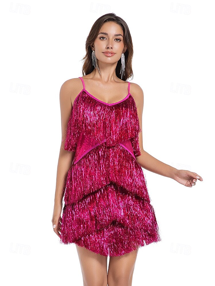 Retro Vintage Goldene Zwanziger 1920er Mini Flapper Kleid Der große Gatsby Flapper-Mädchen Pailletten Fransen V Ausschnitt Damen Weihnachten Halloween Karneval Hochzeit Abendgesellschaft Maskerade 2025 - $41.99 –P1