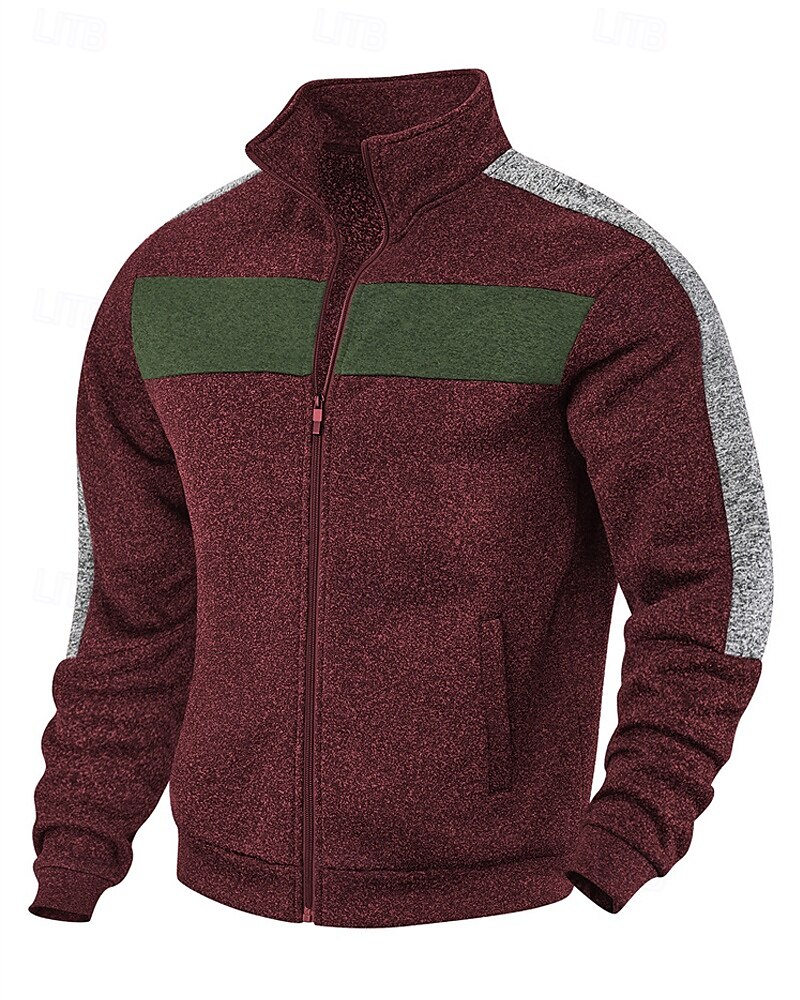 Herren Freizeitjacke Collegejacke Urlaub Täglich Atmungsaktiv Tasche Frühling Herbst Farbblock Mode Klassisch Stehkragen Regulär Schwarz Rote Grün Hellgrau Dunkelgray Jacken 2025 - $36.99 –P12
