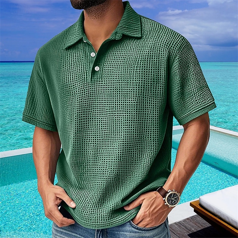 Per uomo Camicia di Velluto a Coste Maglia da golf Lavoro Casuale Bavero Manica Corta Essenziale Moderno Semplice Bottoni Estate Vestibilità regolare Nero Bianco Verde chiaro Rosso Blu marino Verde del 2026 a $18.99 –P9