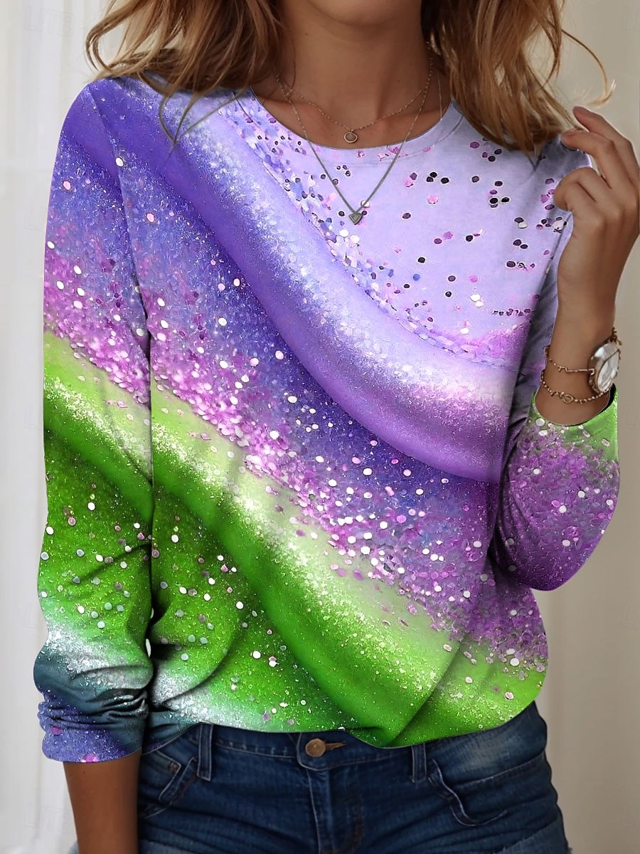 Femmes T-shirt A Ombre Graphique Texture ancien Élégant Occasionnel manche longue Col ras du cou Col rond Hauts Réguliers Quotidien Imprimé Rose Claire Bleu Violet Été Printemps Automne de 2025 ? $22.99 –P3