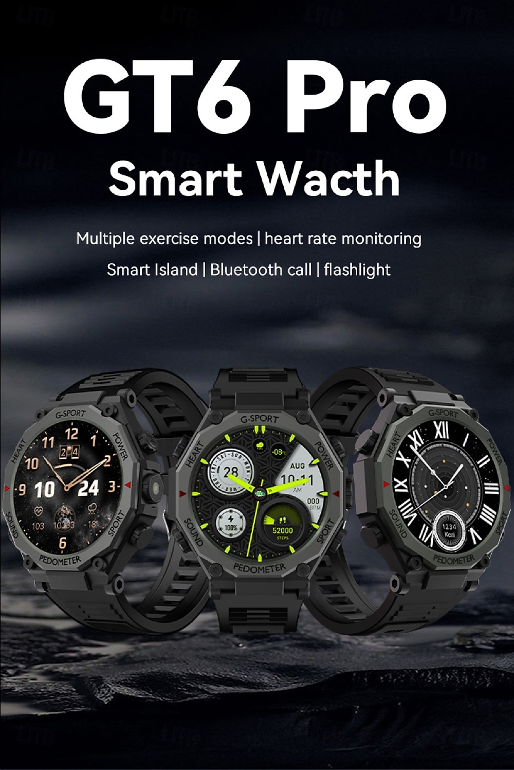Reloj inteligente deportivo para hombre, con linterna LED, Bluetooth, llamadas, control del ritmo cardíaco, asistente de voz, SOS, para exteriores, 1,52 2025 - $23.99 –P1