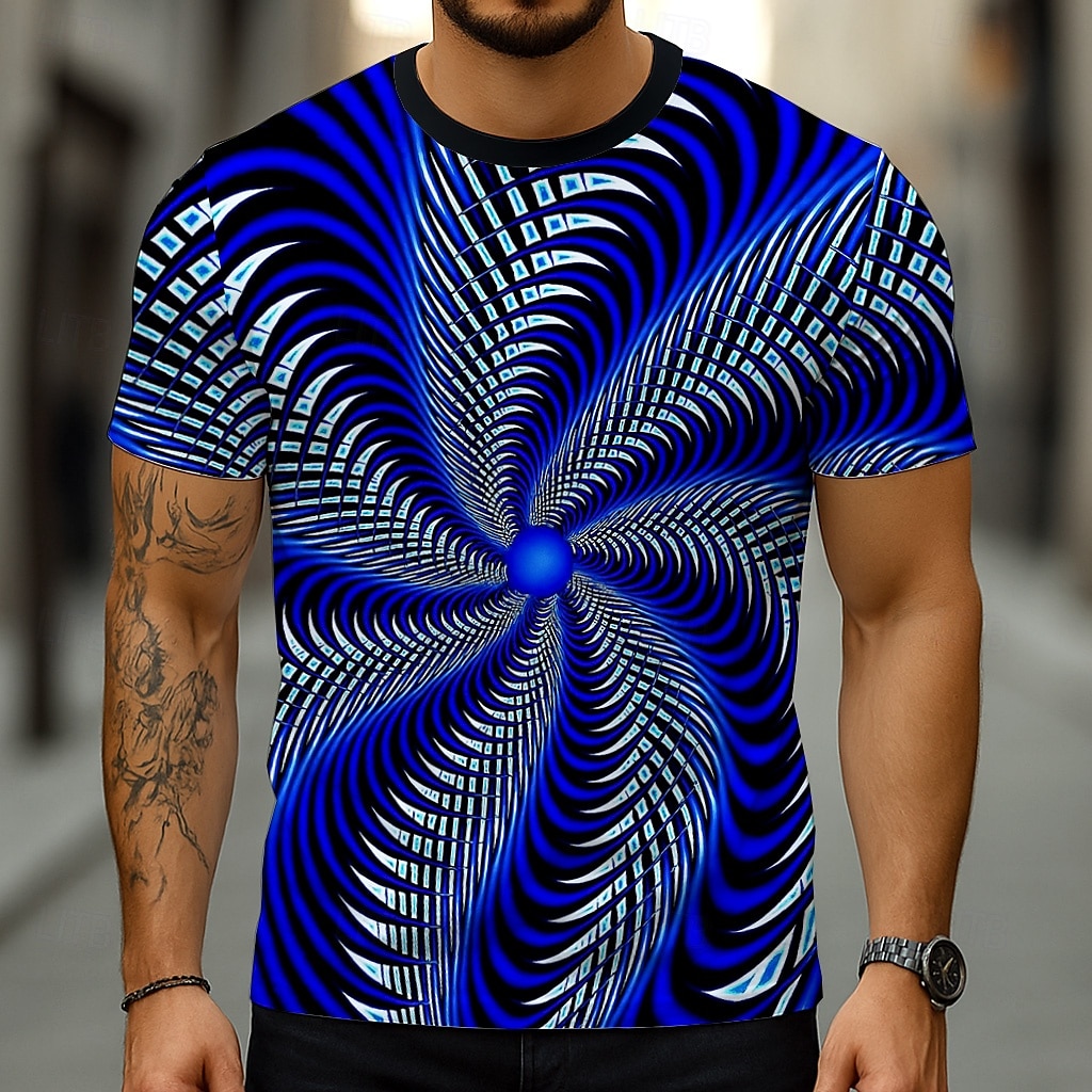 Voor heren Geometrisch 3D Print 3D T-shirt Korte mouw T-shirt 3D-afdrukken Strakke ronde hals Overhemd overdreven Ontwerper Feest Straat Casual Geel Marineblauw blauw Zomer Lente Alle seizoenen 2025 - $17.99 –P2