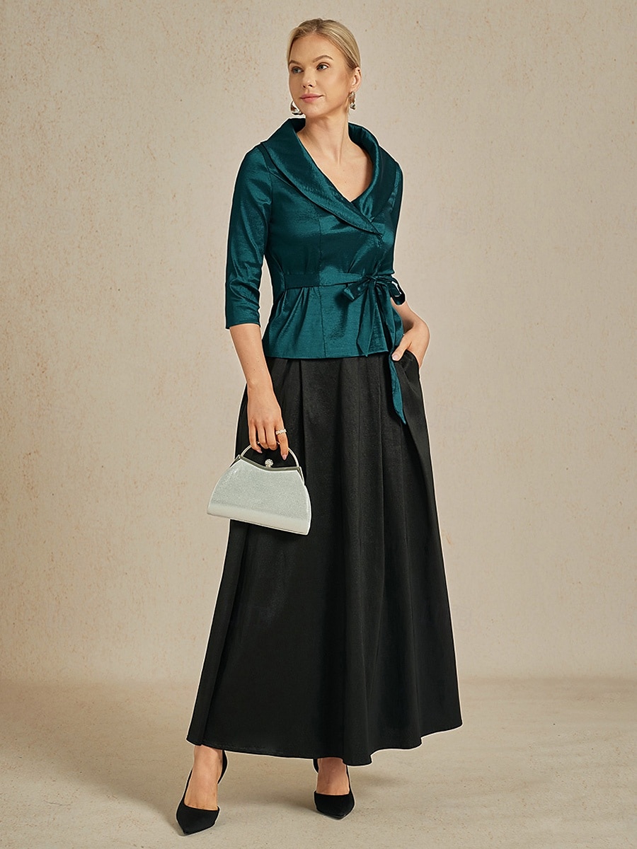 Pentru femei Bluză Topuri de seară Elegant Metalic Stilat Lungime Manșon 3/4 În V Topuri obișnuite Invitat la nunta Serată Semi formal cravata fata Verde Smarald Primăvară, toamnă, iarnă, vară 2025 - $79.99 –P8