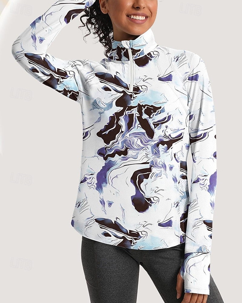 Damskie Sztuka abstrakcyjna Koszulka polo Koszulka do tenisa Długi rękaw Nadruk Quarter Zip Pullover Ochrona UV Elastyczny Oddychający Bransoletka tenisowa Golf Pikle Kołnierz zapinany na zamek 2026 - $25.99 –P6
