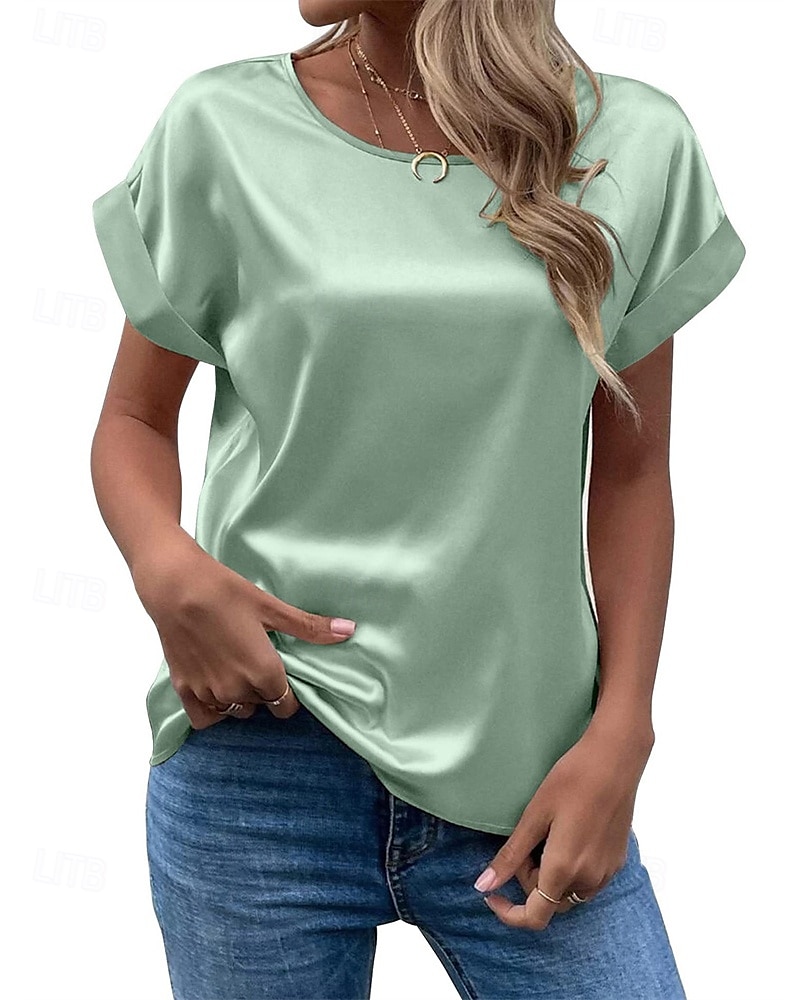 Femmes T-shirt Uni Mode Moderne Manche Courte Col ras du cou Hauts Réguliers Quotidien Sortir Week-end Vert Claire Vert foncé Violet Gris Clair Été de 2025 ? $19.49 –P2