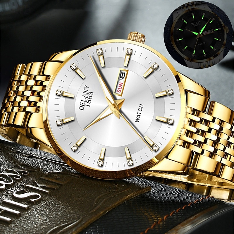 Die neue Edelstahlband große Ziffernblatt modische Herren Business Uhr mit IPX7 Wasserbeständigkeit leuchtendem Kalender und Tagesanzeige Freizeit Quarz Uhr einfache und vielseitige Herren Sport 2026 - $22.99 –P3