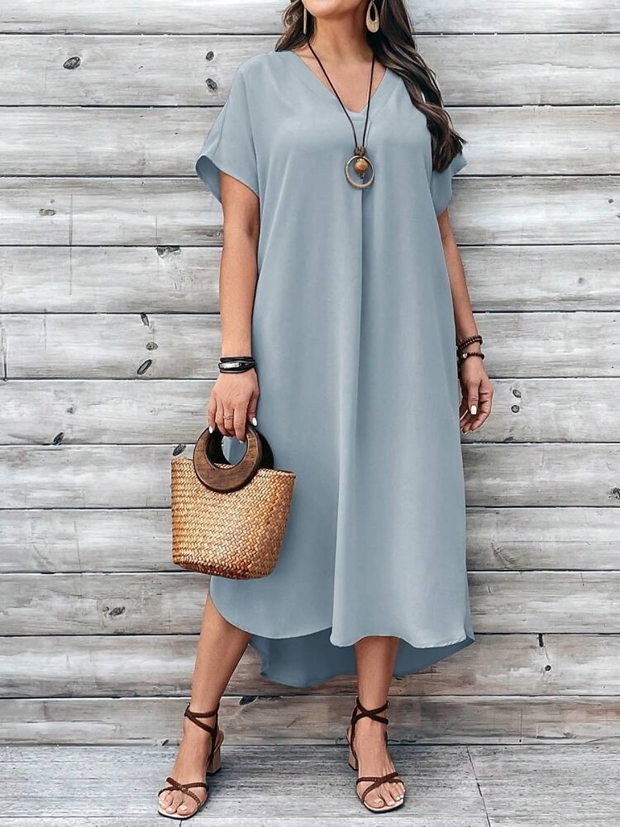 Femmes Grande taille Robe Décontractée Couleur Unie Col en V Manche Courte Été Printemps Élégant Mode Moderne Occasionnel Robe Maxi Quotidien Fête Robe de 2025 ? $33.99 –P7