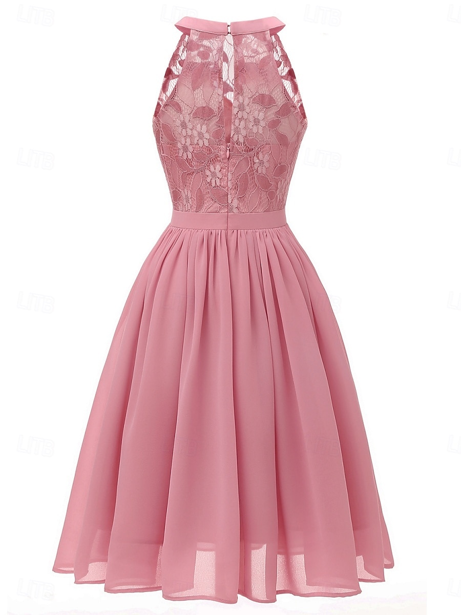 Naisten Midimekko Pitsimekko Coctail-asu Häävieraspuku Sifonki Tyylikäs Muoti Moderni ulko- Cocktailjuhla Normaali Tavallinen Hihaton Riipuskaula Punastuvan vaaleanpunainen Viini Laivaston sininen 2025 - $31.99 –P2