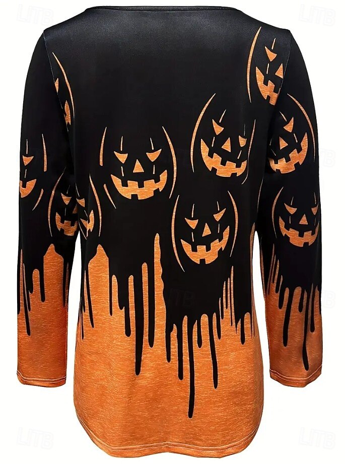 Halloween Damen Bluse Grafik Halloween Lässig Langarm Rundhalsausschnitt Normale Oberteile Täglich Druck Schwarz Orange Sommer Frühling MOM 2025 - $22.99 –P2