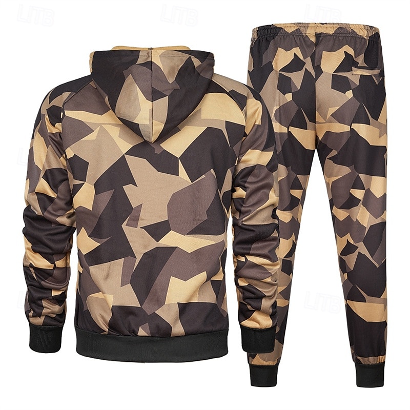 Voor heren Trainingspak Kledingset Truien instellen Capuchon Buiten Dagelijks Sport Zak Trekkoord camouflage blauw Khaki Leger Groen Grafische afdruk Polyester Sportkleding Modieus Streetwear Herfst 2025 - $44.99 –P7