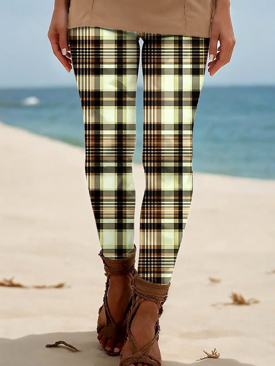 Femmes Leggings Vacances ancien Style Ethnique Longueur complète Taille haute Graphique À carreaux Impression 3D Respirabilité Doux Confortable Élastique Extérieur Vacances Maison Bordeaux Bleu œuf de 2025 ? $19.99 –P3