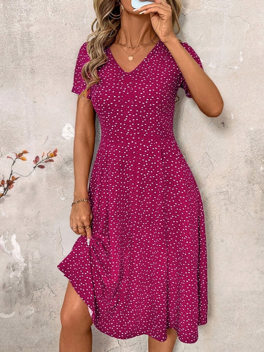 Femmes Robe Midi Robe T-Shirt Robe d'Été Robe trapèze Vacances Occasionnel Chaussures de plage Sortir Plage Coupe régulière Fleuri Graphique À pois Manche Courte Col en V Bleu Ciel Fuchsia Bleu de de 2025 ? $10.99 –P4