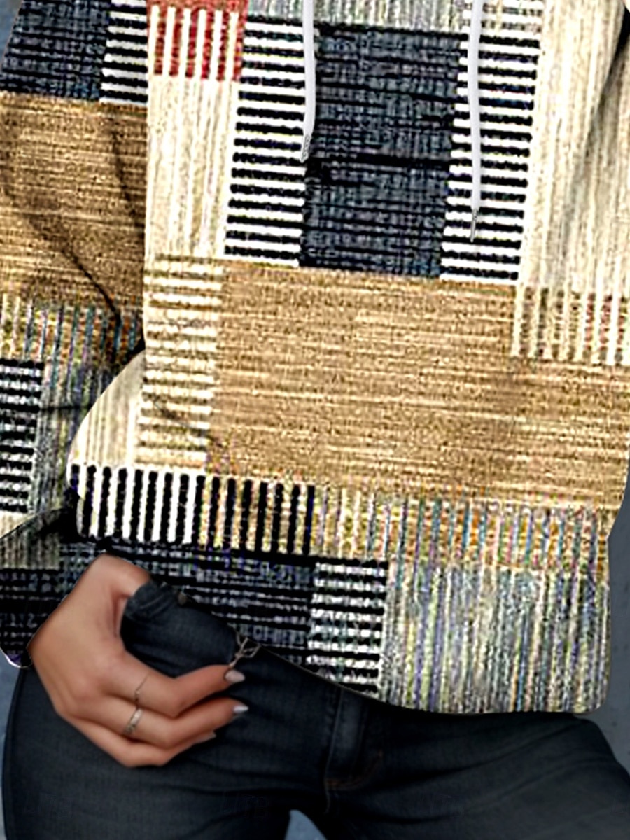 Femmes Sweat à capuche Graphique Géométrique Élégant Chaud Actif manche longue À capuche Hauts Réguliers Rue Tenue Quotidienne Occasionnel Patchwork Imprimé Kaki Printemps Automne Hiver de 2025 ? $24.99 –P3