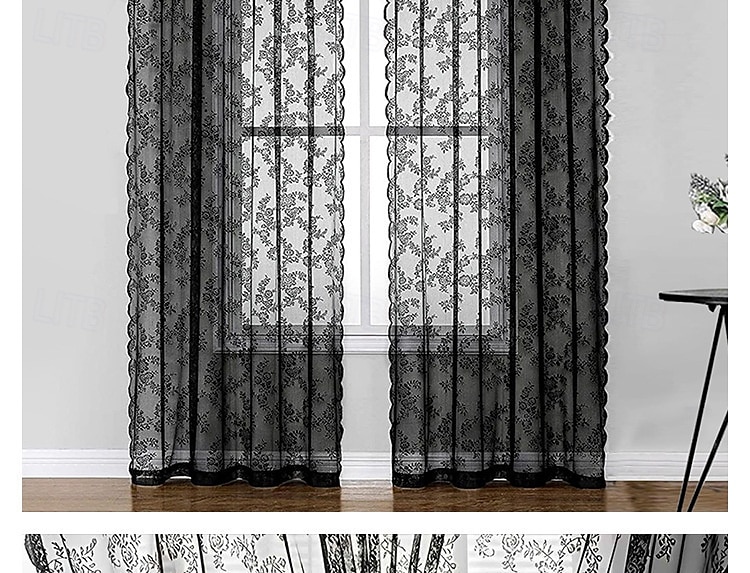 gardiner med jacquardspetskant - färdiga, tunna utomhusgardiner i lantlig stil 2025 - $6.49 –P3