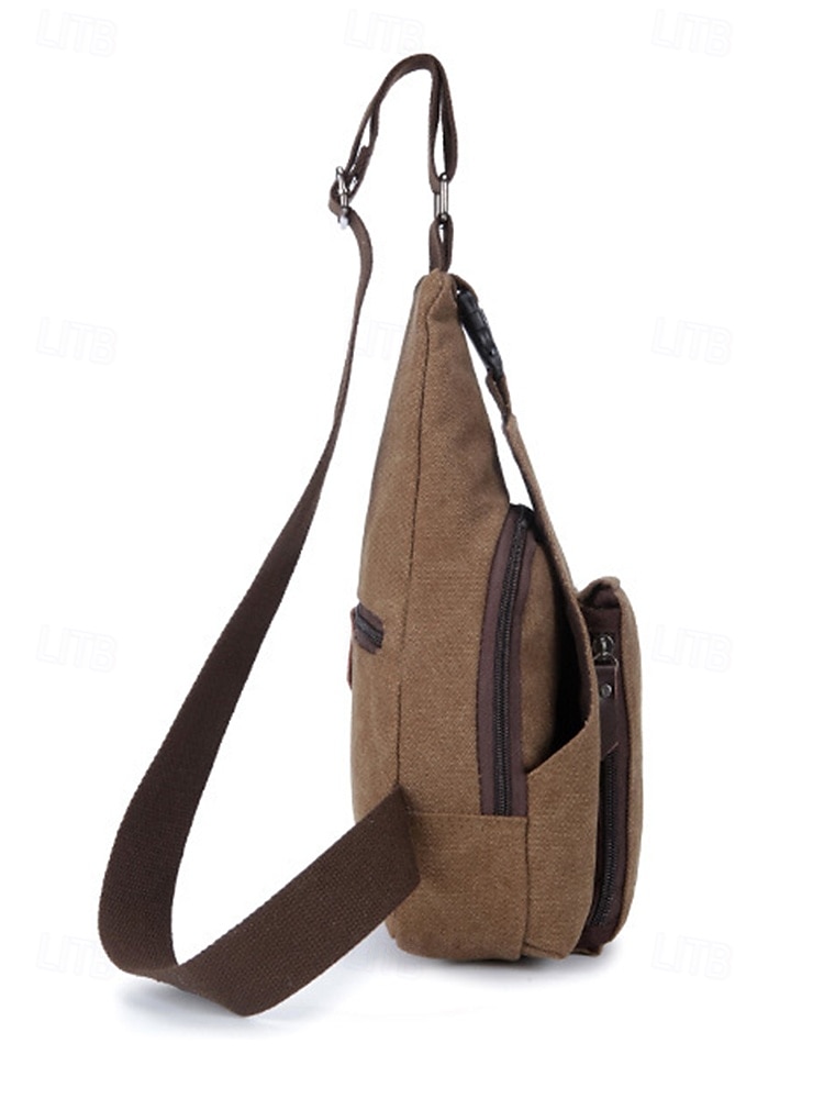 Zaino a tracolla in tela da uomo con più scomparti, borsa a tracolla vintage per escursioni all'aperto, viaggi e uso quotidiano casual del 2025 a $14.99 –P6