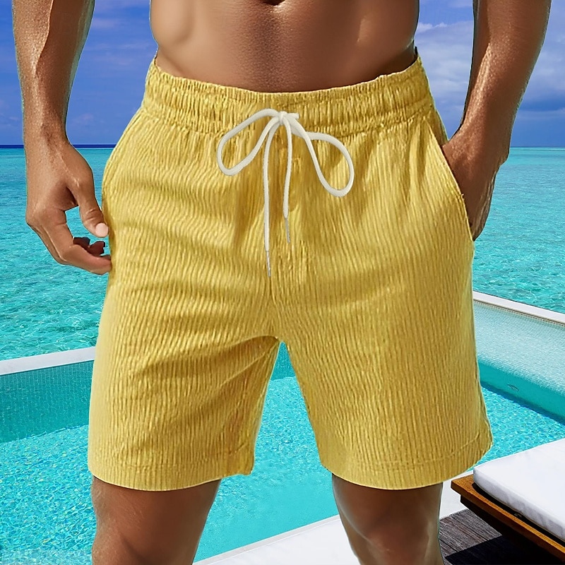 Men's Shorts Summer Shorts Casual Shorts Corduroy Shorts Pocket Elastic Waist Drawstring Plain Comfort Breathable Short Outdoor Vacation Sport Casual Black White Micro-elastic 2025 - $16.49 –P4
